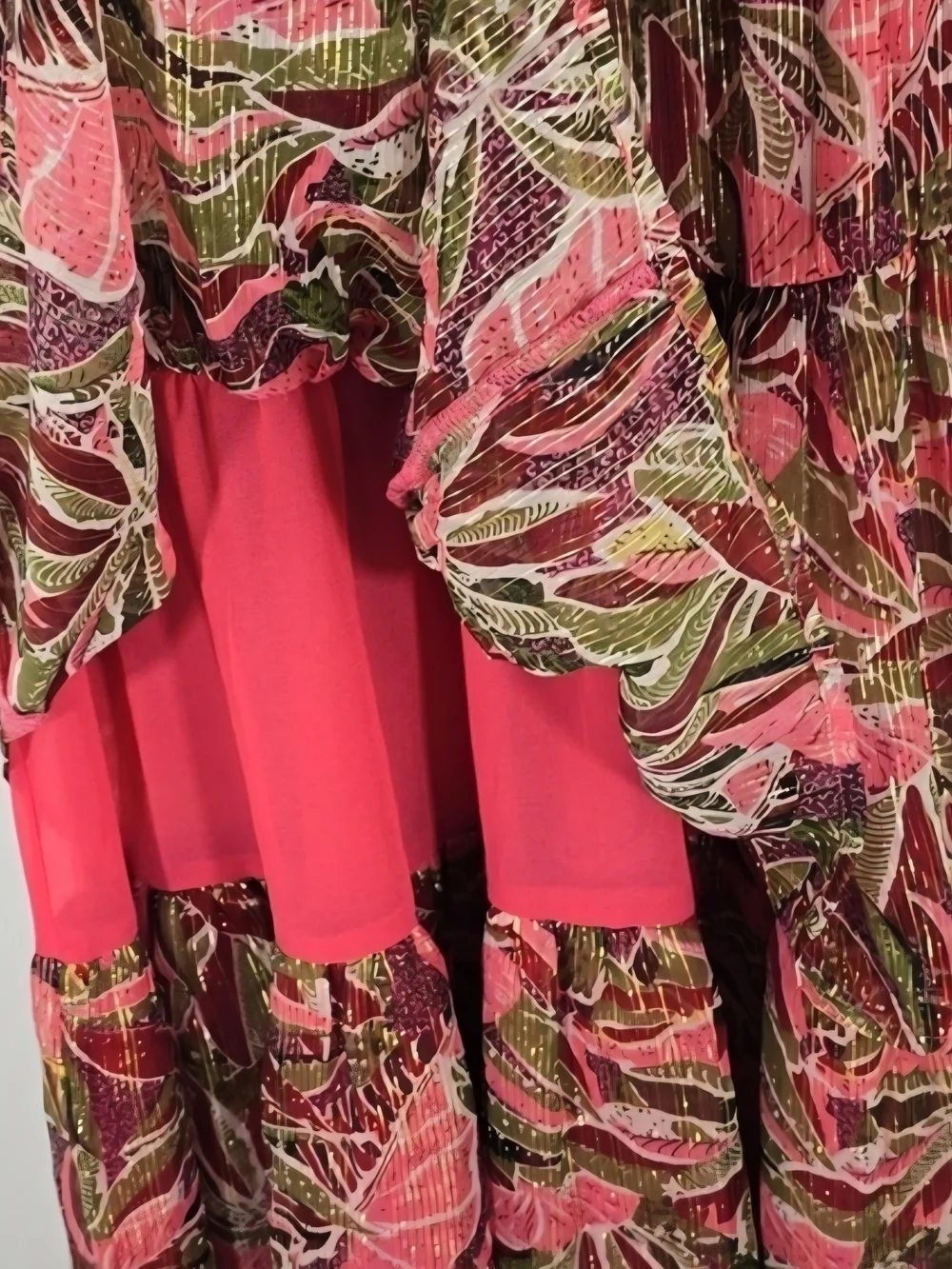 Elan Tiered Maxi Skirt in Pink and Olive Floral